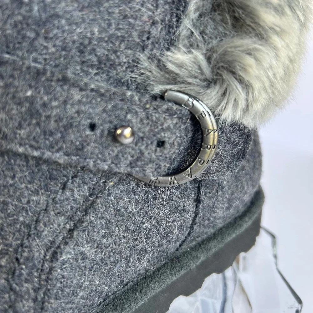 BEARPAW Women's Gray Wool Blend‎ Faux Fur Cuff Winter Ankle Boots Size 6